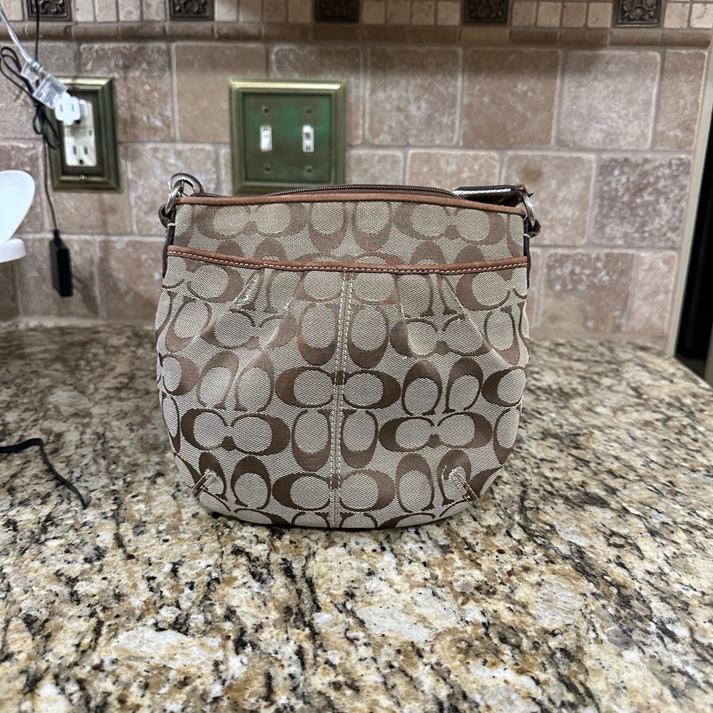 Coach Beige and Brown Signature Shoulder Bag